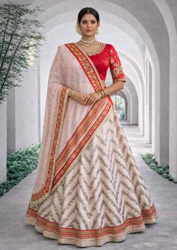 Peach Raw Silk Lehenga Set